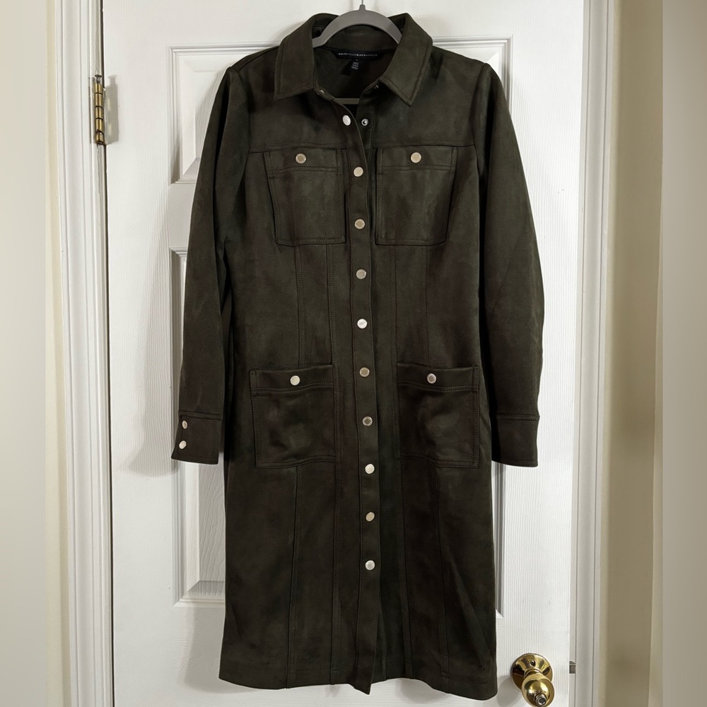 Womens Dark Olive Button-Front Long Dress